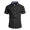 thumbnail image 4 of CBASIHI Mens Button Down Shirt with Pocket- Casual Short Sleeve Beach Summer Breathable Cotton Linen Turndown Collar Blouse Black Size XL, 4 of 5