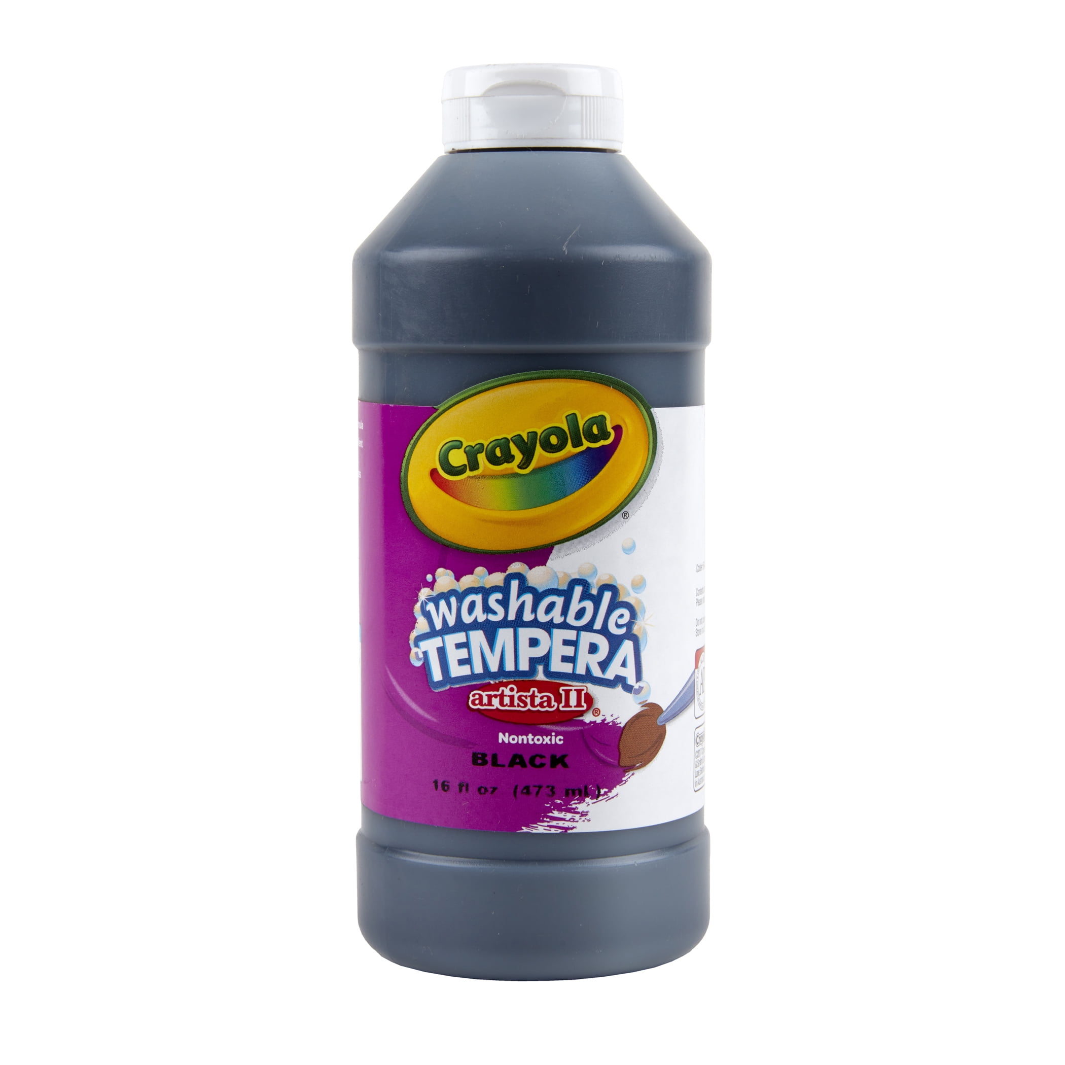 Crayola Artista II Washable Liquid Tempera Paint, Black, 16 oz. Bottles, Pack of 6