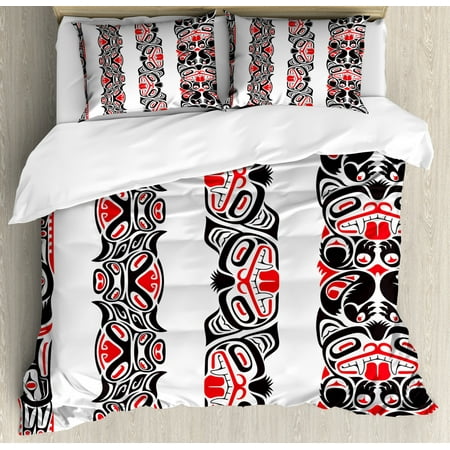 Primitive Duvet Cover Set Haida Motifs In Vertical Borders With