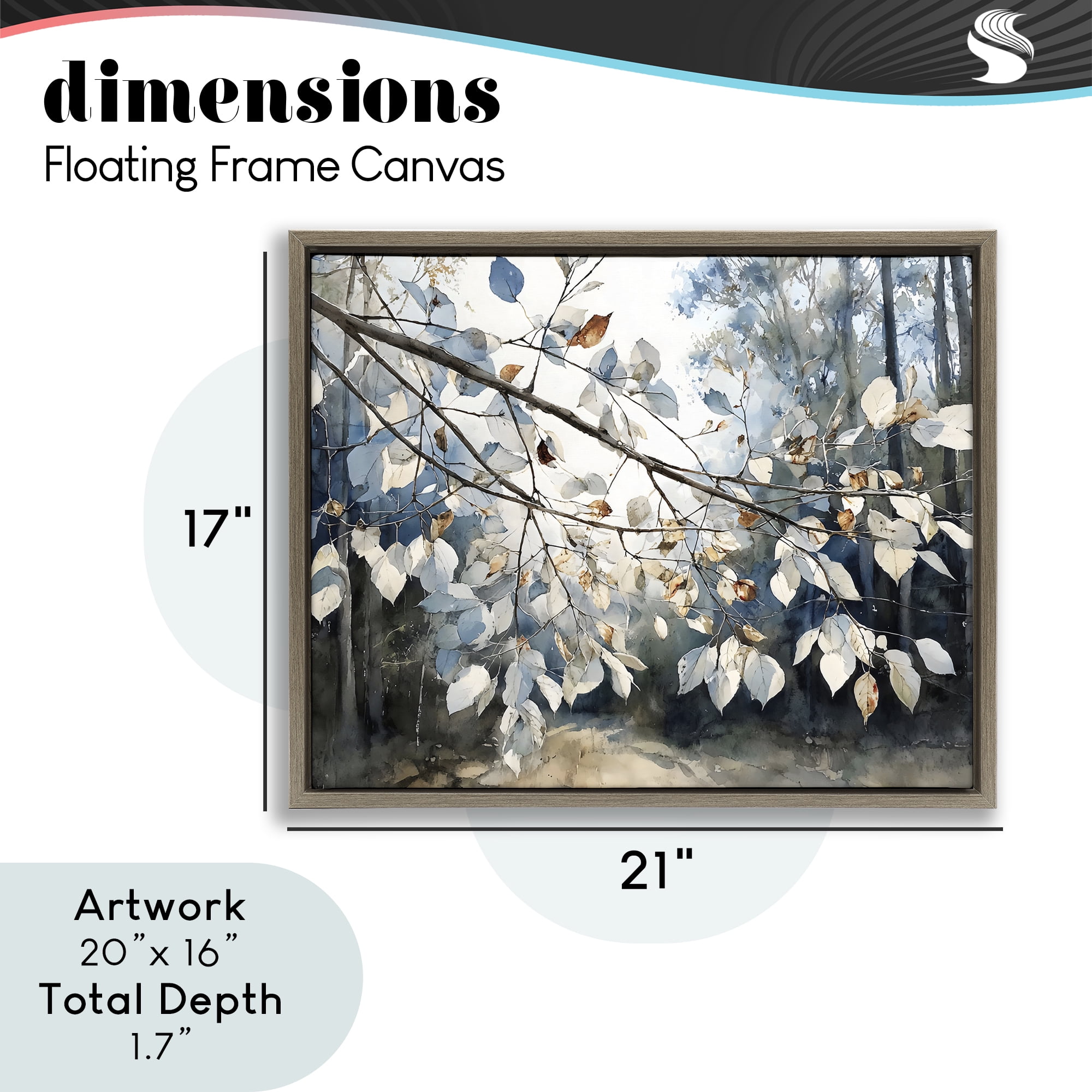 Stupell Industries Blue Fall Branch Leaves Brown Framed Floater Canvas Wall Art, design by Franklyn Gregory