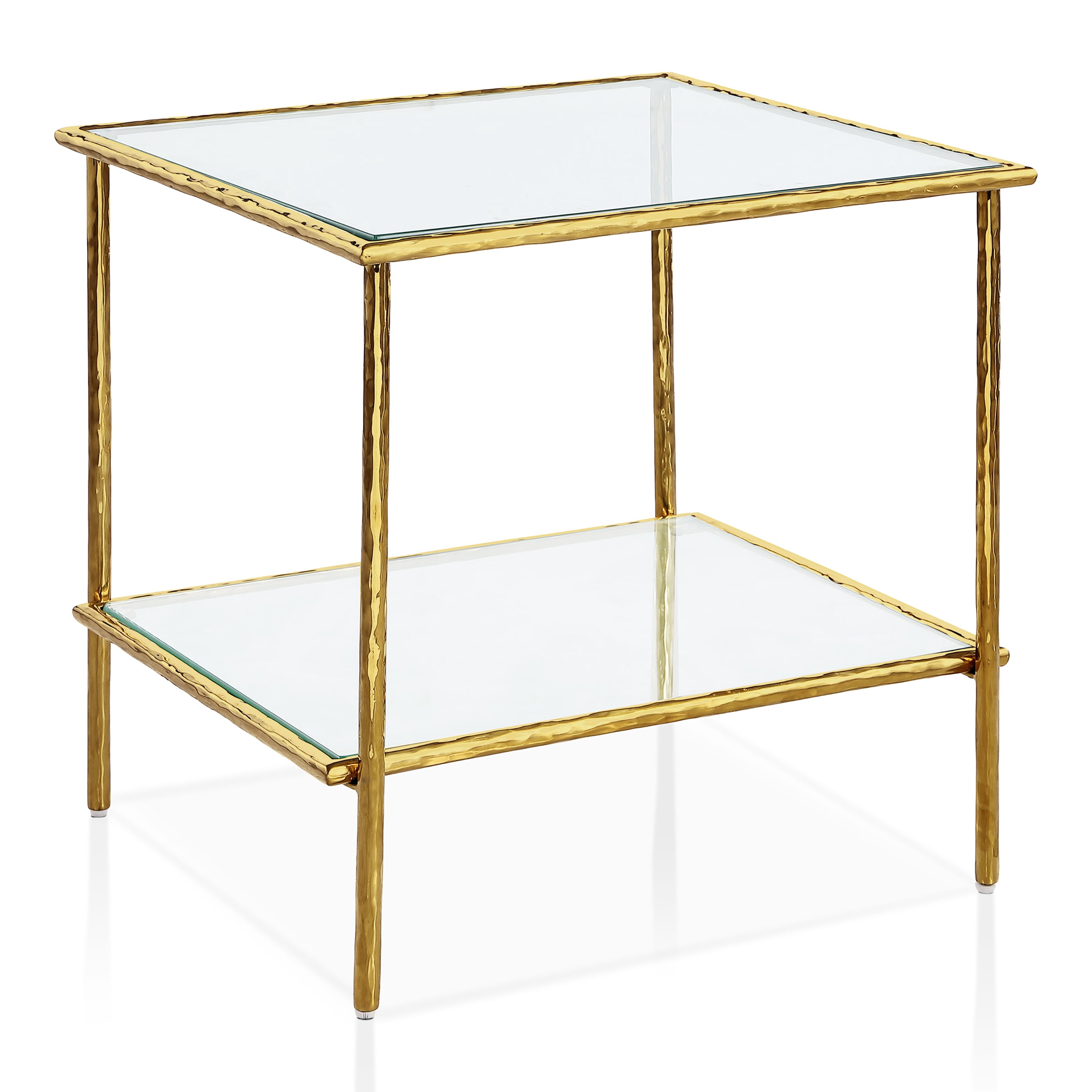 Furniture of America Zayen Modern Stainless Steel 1-Shelf End Table with Tempered Glass Top, Gold