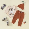 thumbnail image 2 of HCNTES Baby Boy Winter Clothes Baby Boy Halloween Outfit Newborn Baby Boy Clothes Letter boot scootin spooky hand picked the pumpkin Print Romper+ Pants+Hat 3PCS Outfit 0 3 6 9 12 Months, 2 of 7
