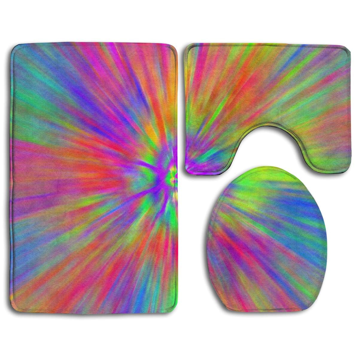 CHAPLLE Tie Dye 3 Piece Bathroom Rugs Set Bath Rug Contour Mat and