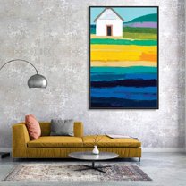 IDEA4WALL Framed Canvas Wall Art Minimalist Abstract House Painting Prints for Modern Home Decoration Ready to Hang - 16x24 inches