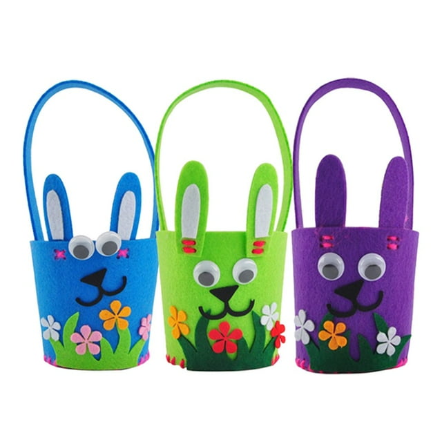 HLONK 3 Pcs Seaux en Tissu de Pâques Pochette de Rangement pour Bonbons Seaux à Œufs de Pâques (Style Aléatoire)