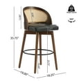 thumbnail image 2 of GDF Studio Indoor Wood Bar Stools with Black PU Upholstery, Curved Rattan Back, Dark Walnut Finish, Set of 2, 2 of 7