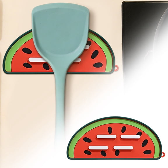 Silicone Pot Lid & Utensil Rest, Heat-Resistant Kitchen Organizer with Drip Pad, Cute Vegetable Design Red Watermelon