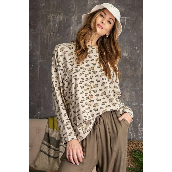 Leopard Printed Garment Dye Loose Fit Knit Top S