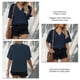 thumbnail image 5 of Camisa de manga corta de encaje Blusa de verano con manga de encaje fluida informal elegante con cuello en V de doble capa Azul oscuro L, 5 of 6