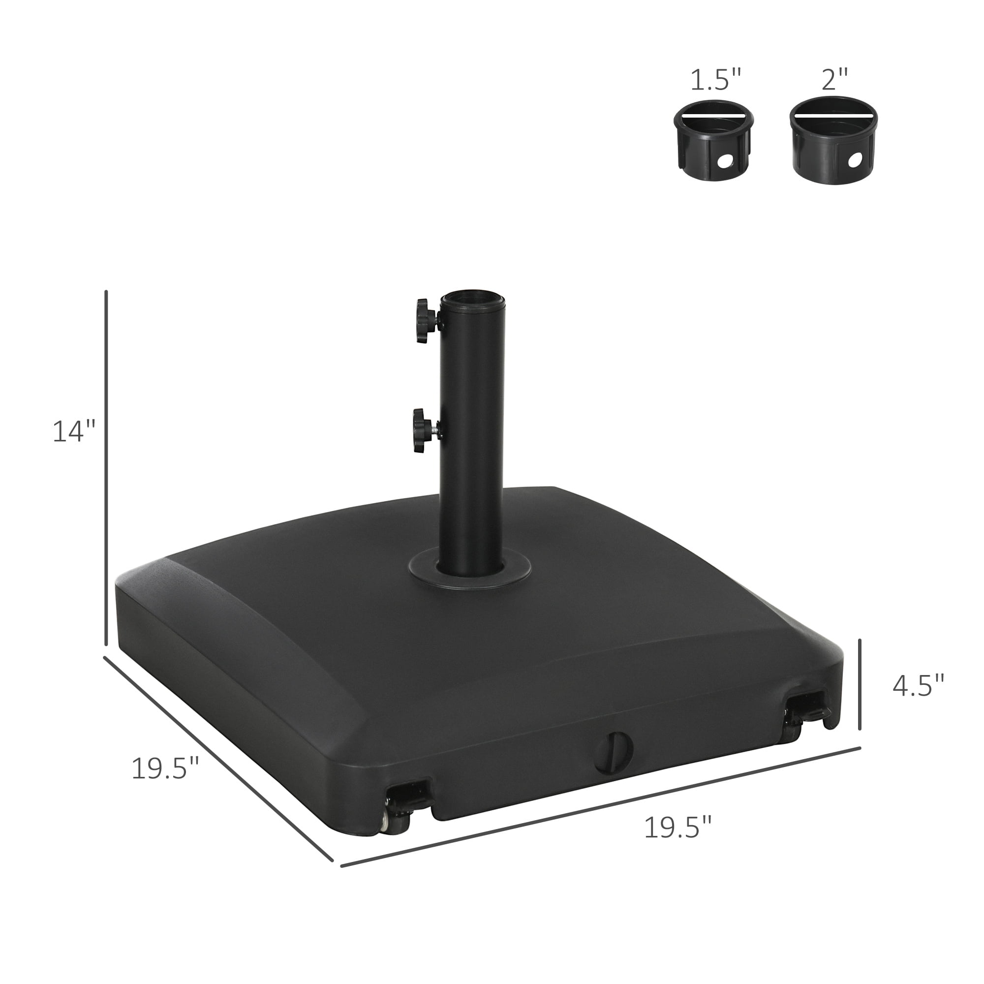 Patio Umbrella Base with Wheels, 53lbs Water or 66lbs Sand Filled, Heavy Duty Outdoor Umbrella Stand Holder, Black