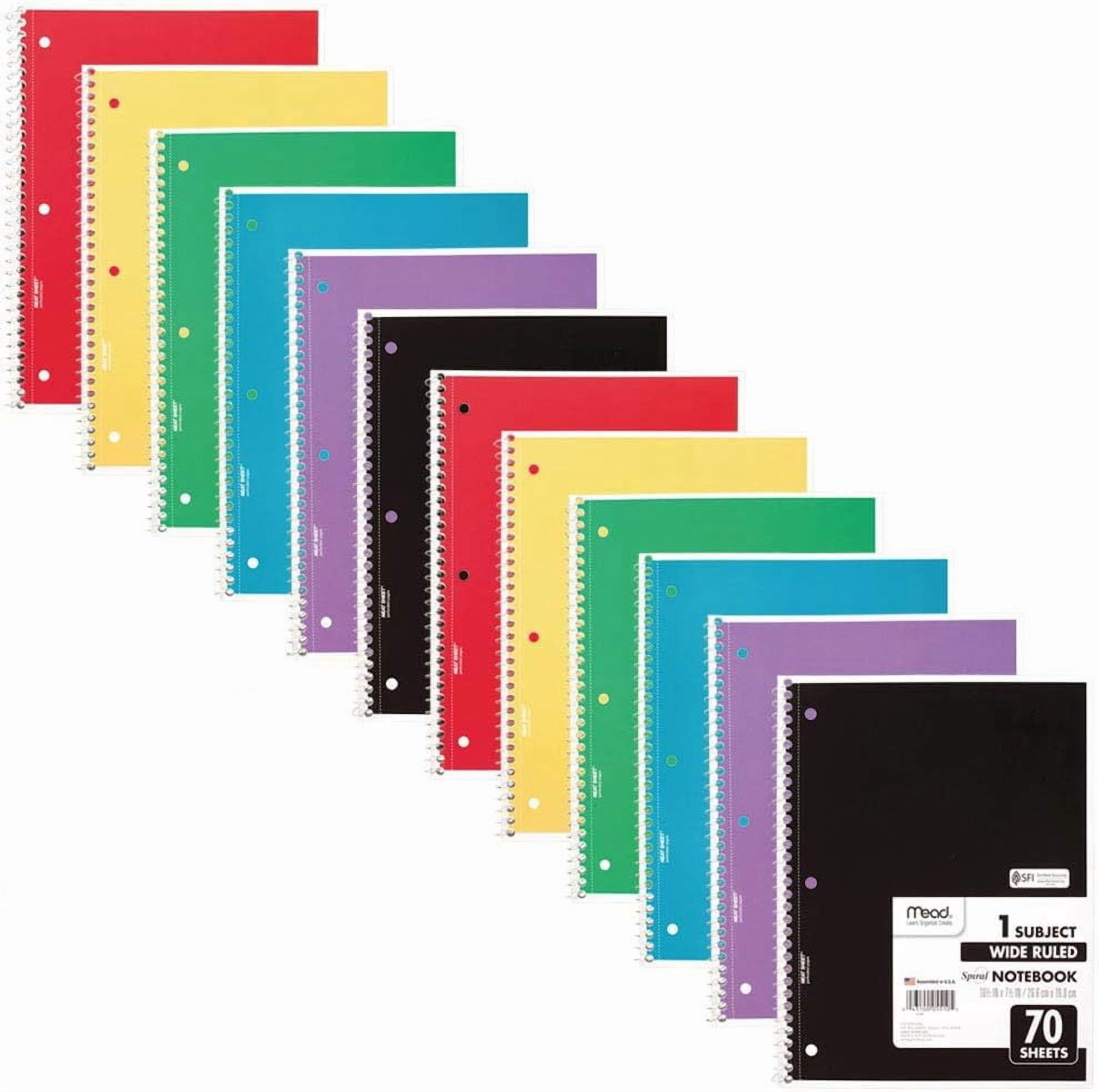 Wide Folio Notebook, 6-Pack, Long-Lasting, Extra Pages - 70, Bleach-Free Thick Paper, 3-Hole Punched, 8x10-1/2, Spiral Notebook for Schools, Homes and Offices
