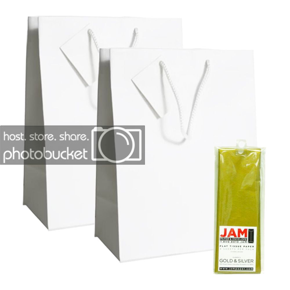 JAM Gift Bag Assortment, 2 White Bags & 2 Packs Gold Tissue Paper, 4/Pack