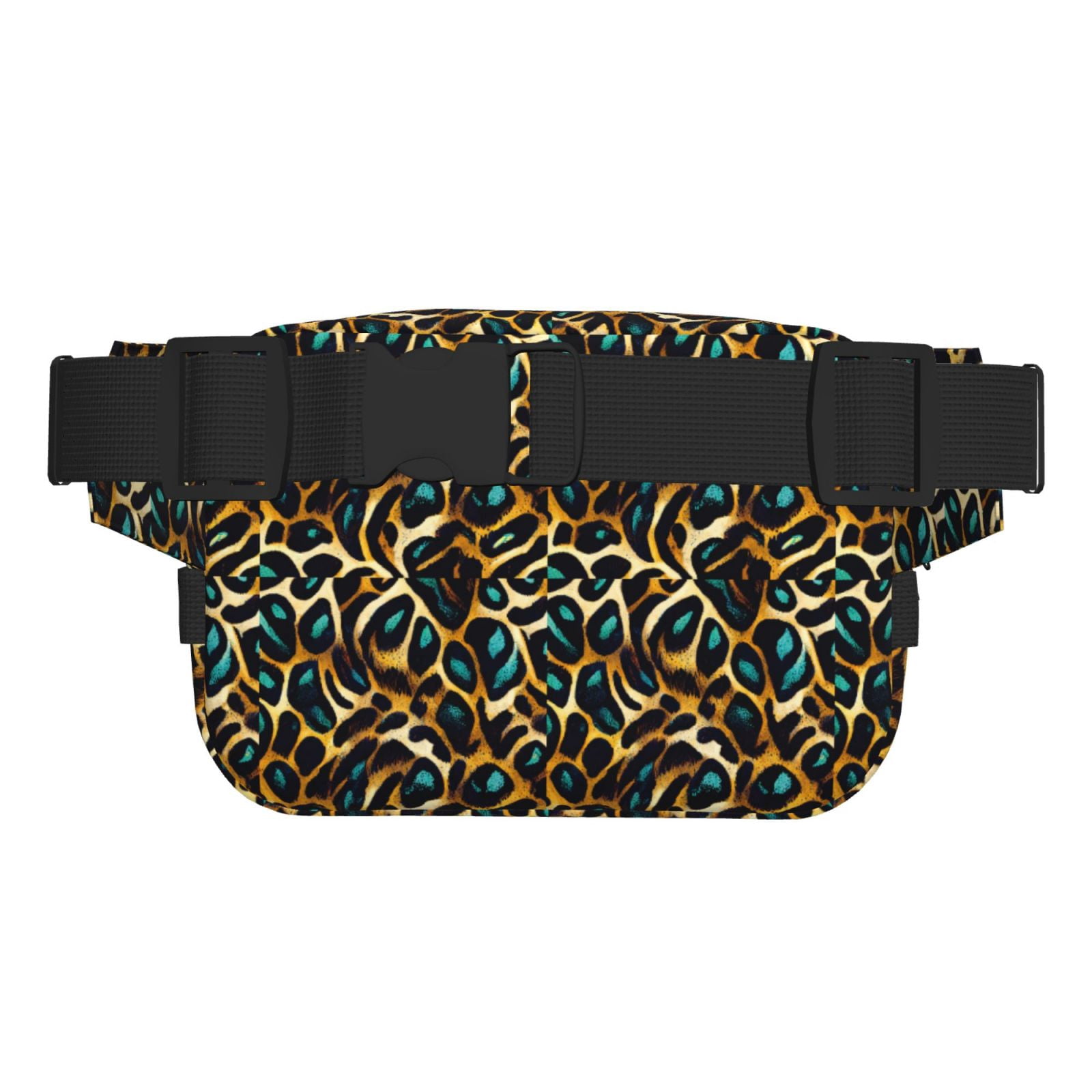 Fuzoiu Teal Leopard Print Unisex Square Double Layer Waist Bag,Crossbody Fanny Pack Travel Workout Accessory