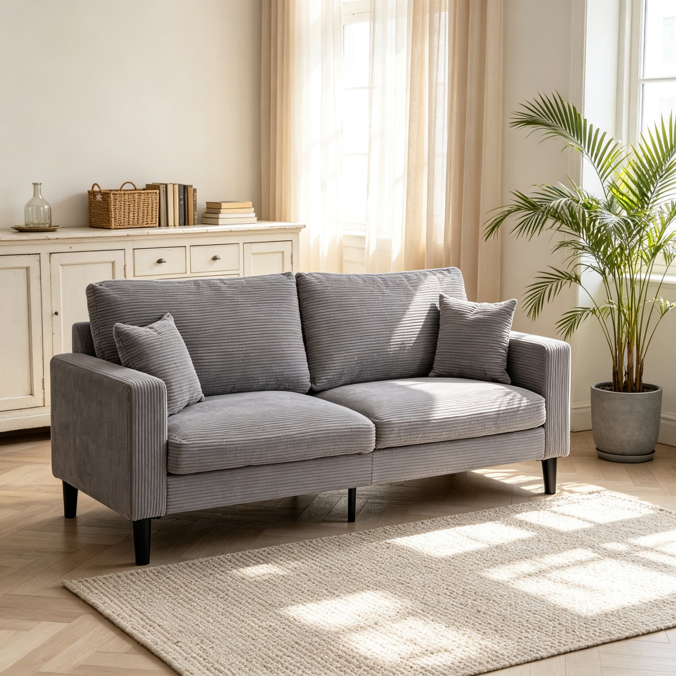 Anpport Corduroy Sofa, 74.8" Deepseat Loveseat for Living Room, Gray