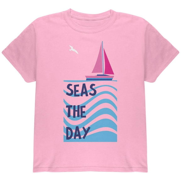 Summer Sun Seas Seize the Day Sailboat Youth T Shirt Light Pink YMD