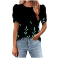 thumbnail image 1 of Tops de Manga Corta de las Mujeres Impreso Cuello Redondo, Suelto Casual Top para el Hogar Y el Uso Diario, 1 of 7