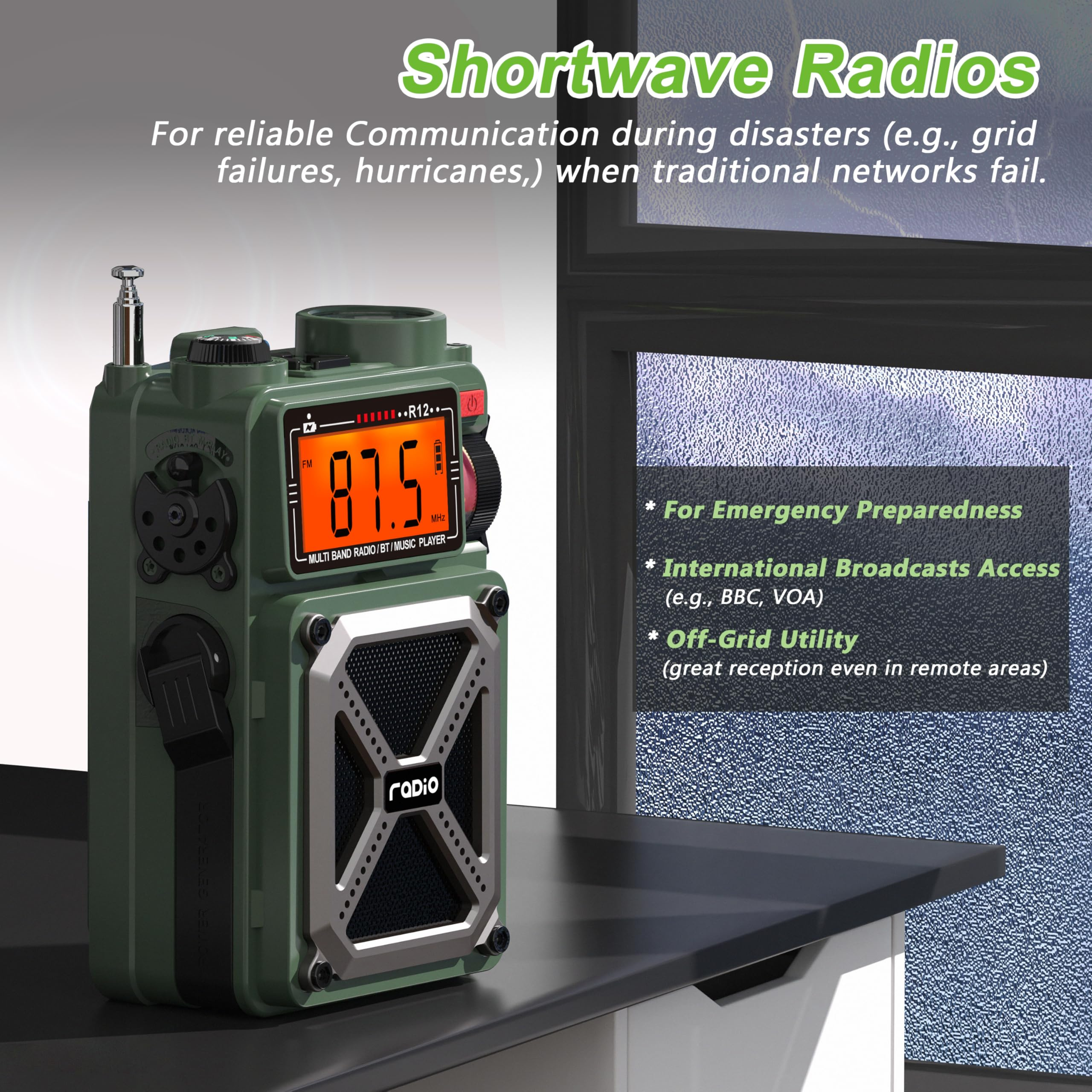 Jazmm Solar Emergency Radio with Hand Crank & Bluetooth photo 6