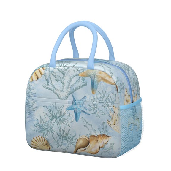 Lunch Bag Lunch Box for Women Reusable Insulated Lunch Bags,Water-Resistant Rustic Beach Theme-starfish Shell (51) Cooler Lunch Tote Bag, Large Capacity for Work Travel Picnic