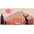 thumbnail image 2 of PixonSign Canvas Print Wall Art Set Deer Above Orange Mountain Peak Animals Wilderness Illustrations Modern Art Southwest Scenic Relax/Calm Multicolor Boho Decor for Living Room, Bedroom - 24"x36"x3, 2 of 5
