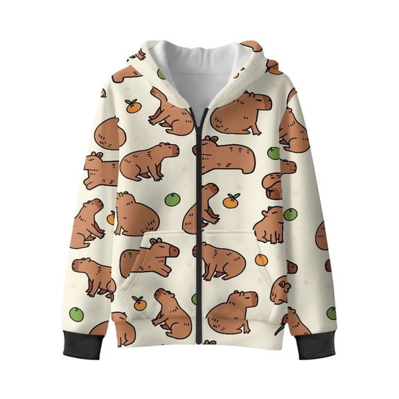 Uorisanigo Kids Hoodie Hoodes Sweatshirt Soft Zipper Cute Capybara Hoodies Jacket Lightweight Long Sleeve Shirts Pollover Tops Fashion Clothes School Party Birthday Christmas