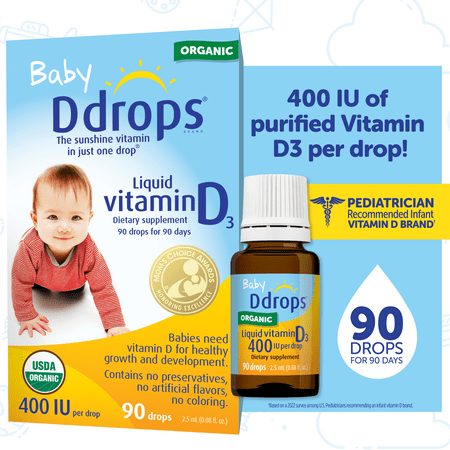 Baby Ddrops Liquid Vitamin D3 Drops, 400 IU Per Drop, 0.08 fl oz