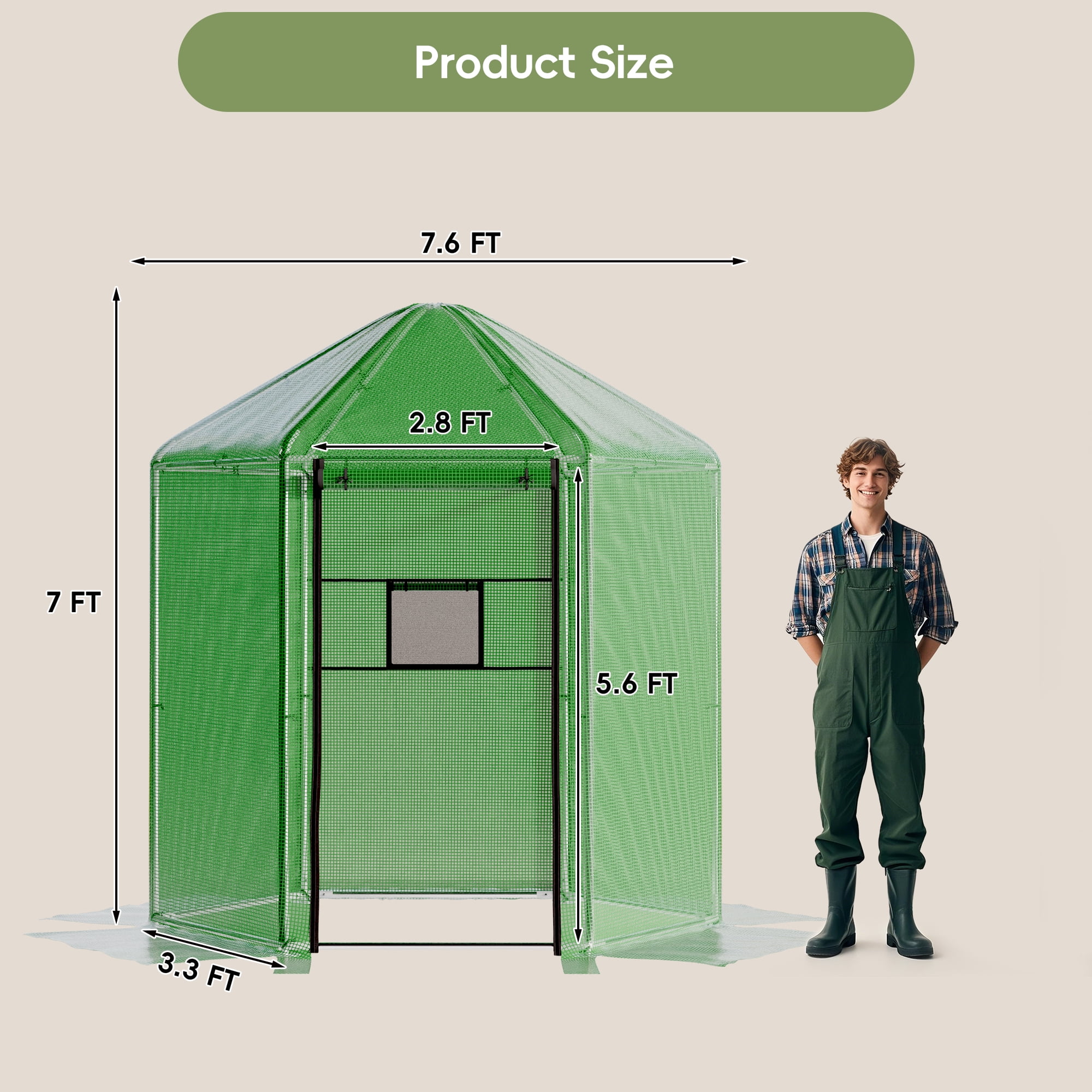 Outdoor Greenhouse, Heavy-Duty Walk-In Greenhouse for Garden/Patio/Backyard, 180g Double Layer PE Cover with Ground Stakes, Ideal for Winter Use, 7x7x7.3 FT