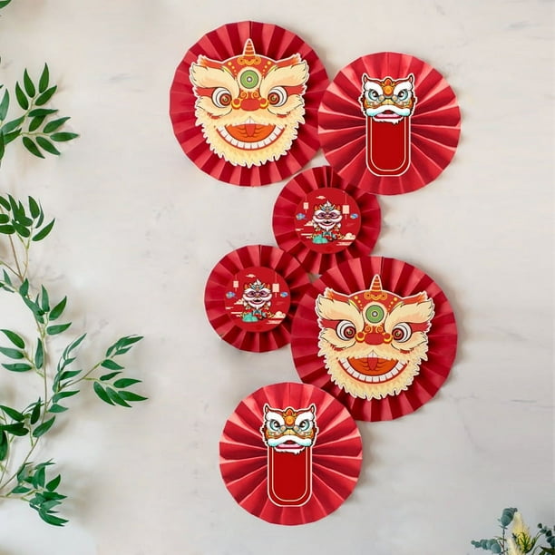 Nuevo bebé toma Zhou abanico de papel suministros de flores diseño de ambiente de fiesta de un año fondo de danza del león pared bandera colgante