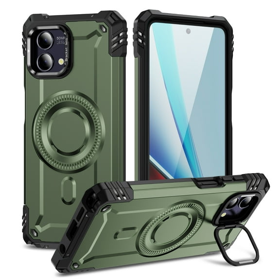 Dteck for Motorola Moto G 5G 2025 Case, Compatible with MagSafe, with Built-in Camera Ring Stand, Military-Grade Drop Protection Shockproof Phone Cover for Moto G 2025,Armygreen