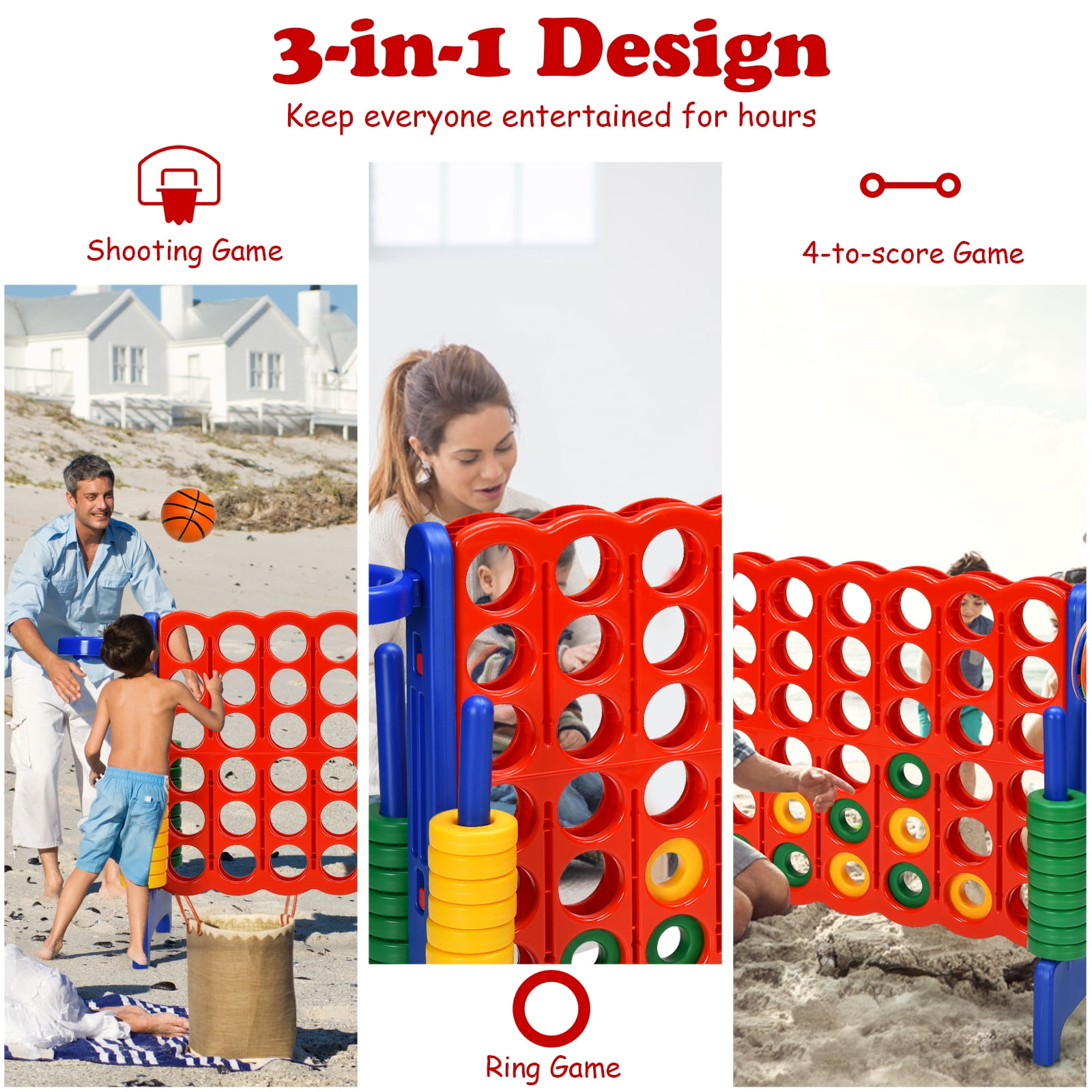 Infans 2.5Ft 4-to-Score Game Set Basketball Hoop Ring Game Outdoor Indoor