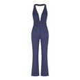 thumbnail image 4 of CZHJS Women's Solid Color Pants Comfy One Piece Bib Overalls Casual Loose Flowy Jumpsuits Wide Leg Beach Trousers with Pockets Summer Trousers Long Palazzo Pants Dark Blue XXXL, 4 of 6
