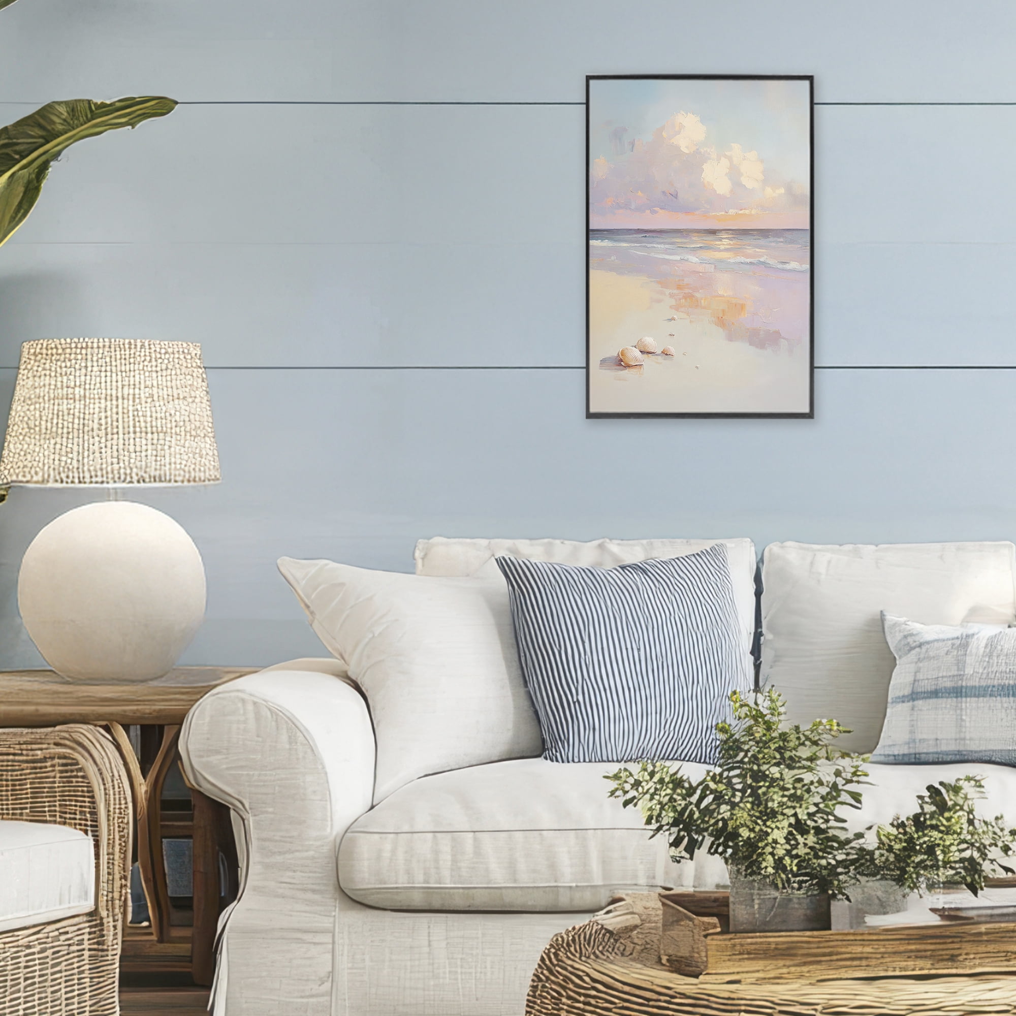 Stupell Industries Pastel Sunset Over Seashells Black Framed Giclee Art, design by Sisi and Seb