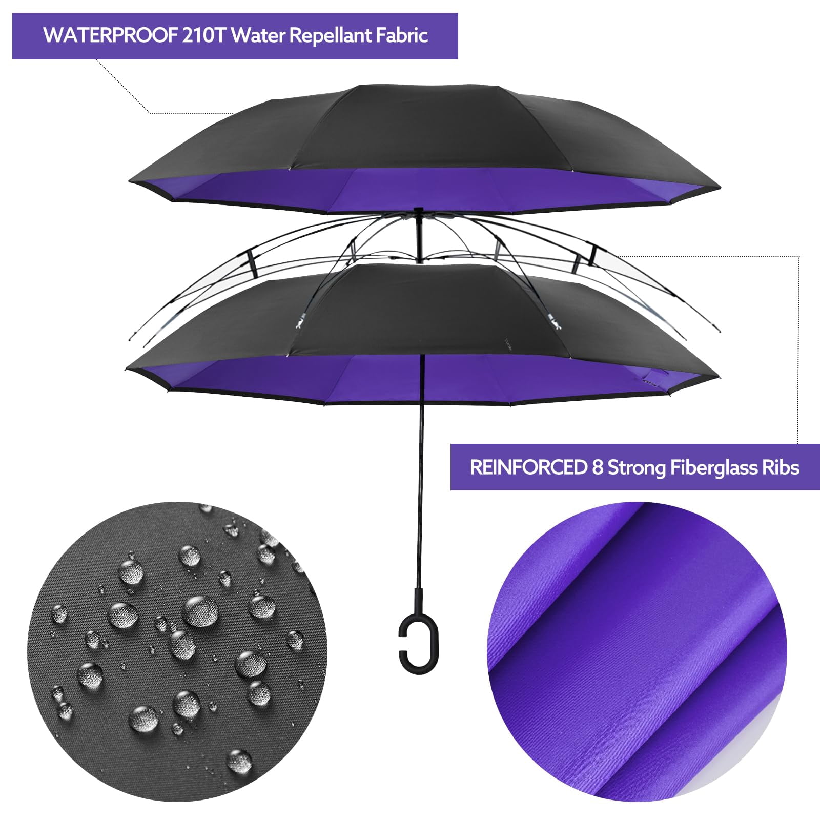 G4Free 48/62 Inch Large Inverted Reverse Umbrella with C-Shaped Handle, Windproof Double Layer Upside Down Car Rain Umbrellas for Men Women