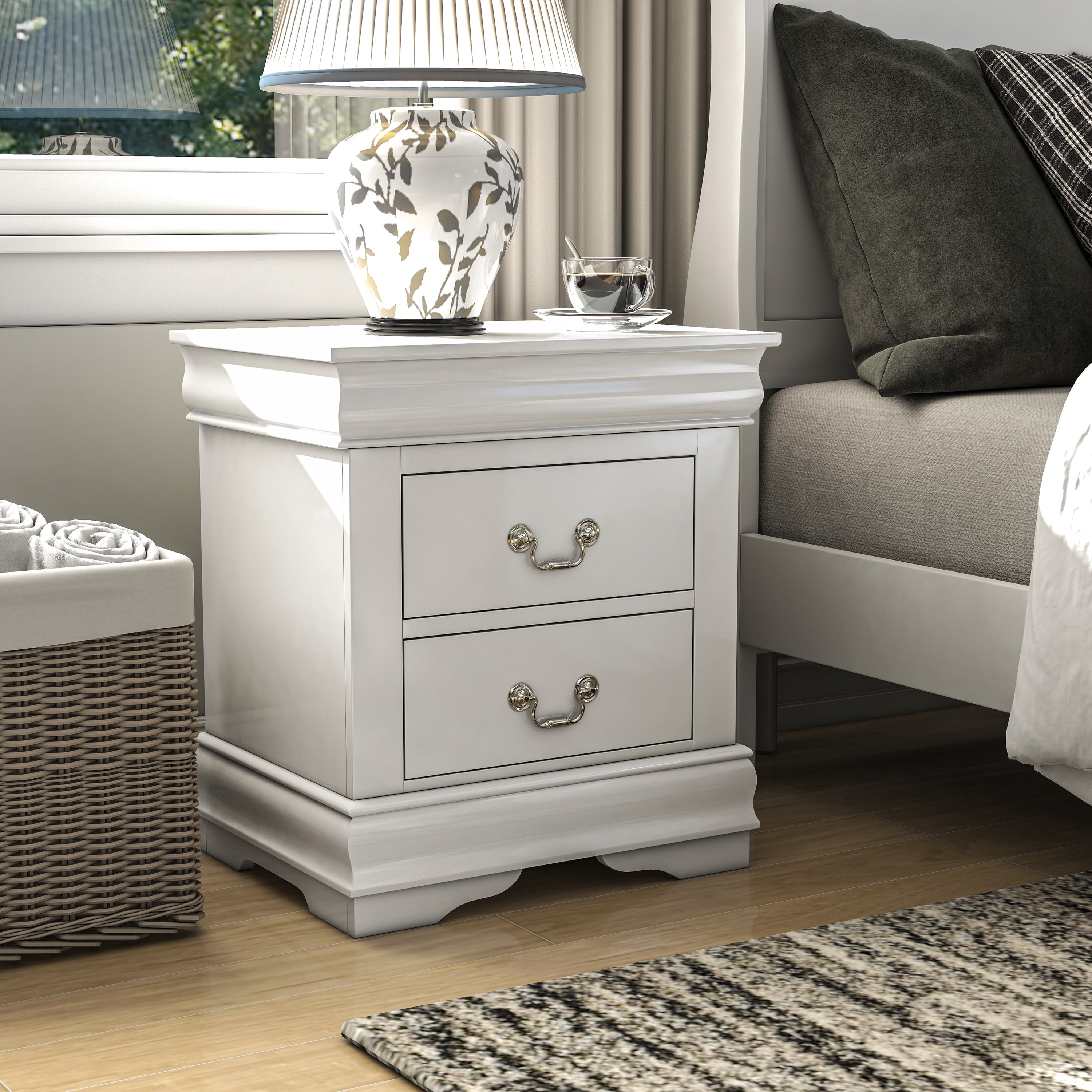 Furniture of America Vrai Transitional 2-Drawer Adult Nightstand, White