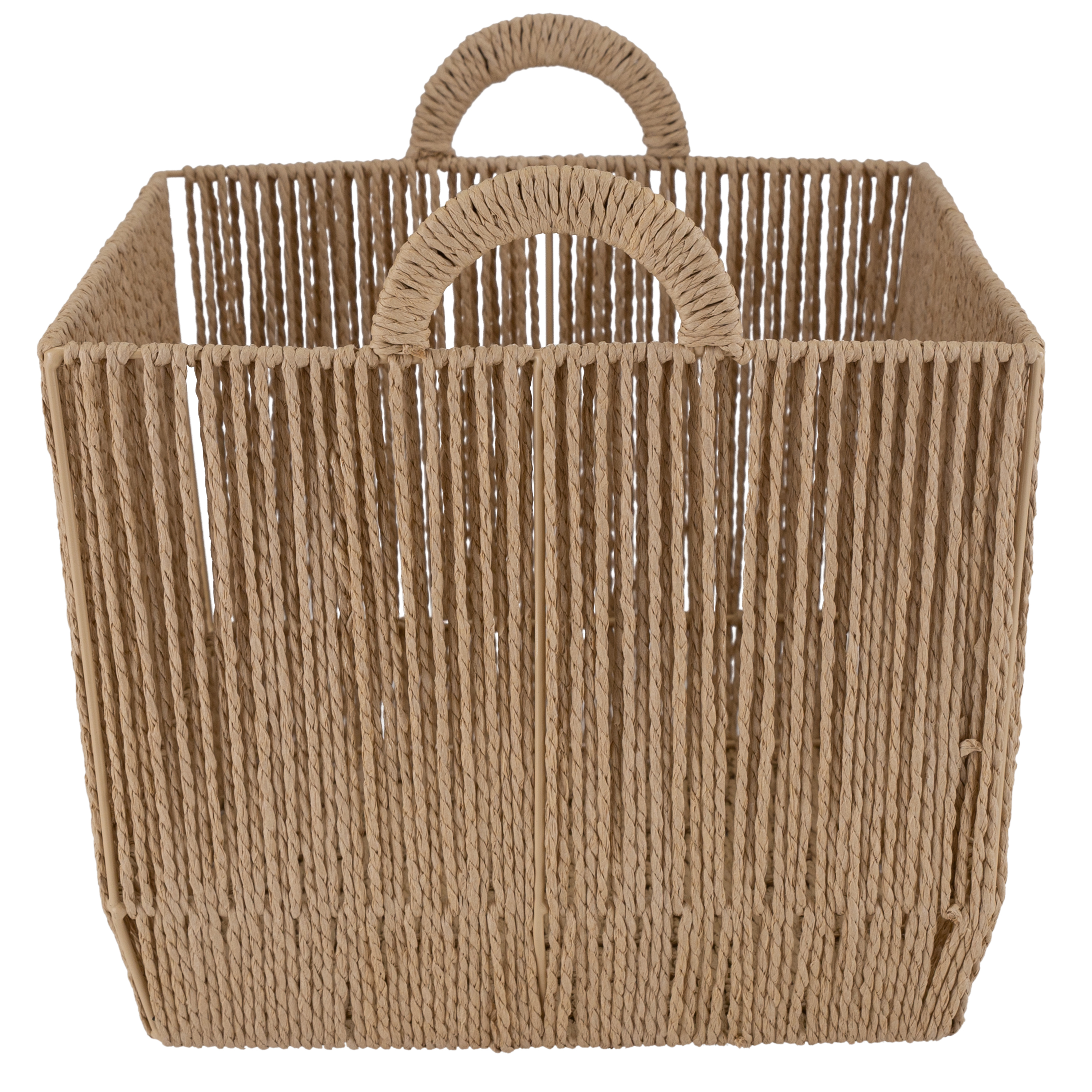 Simplify Vertical Weave Paper Rope Small Storage Basket with Round Handles