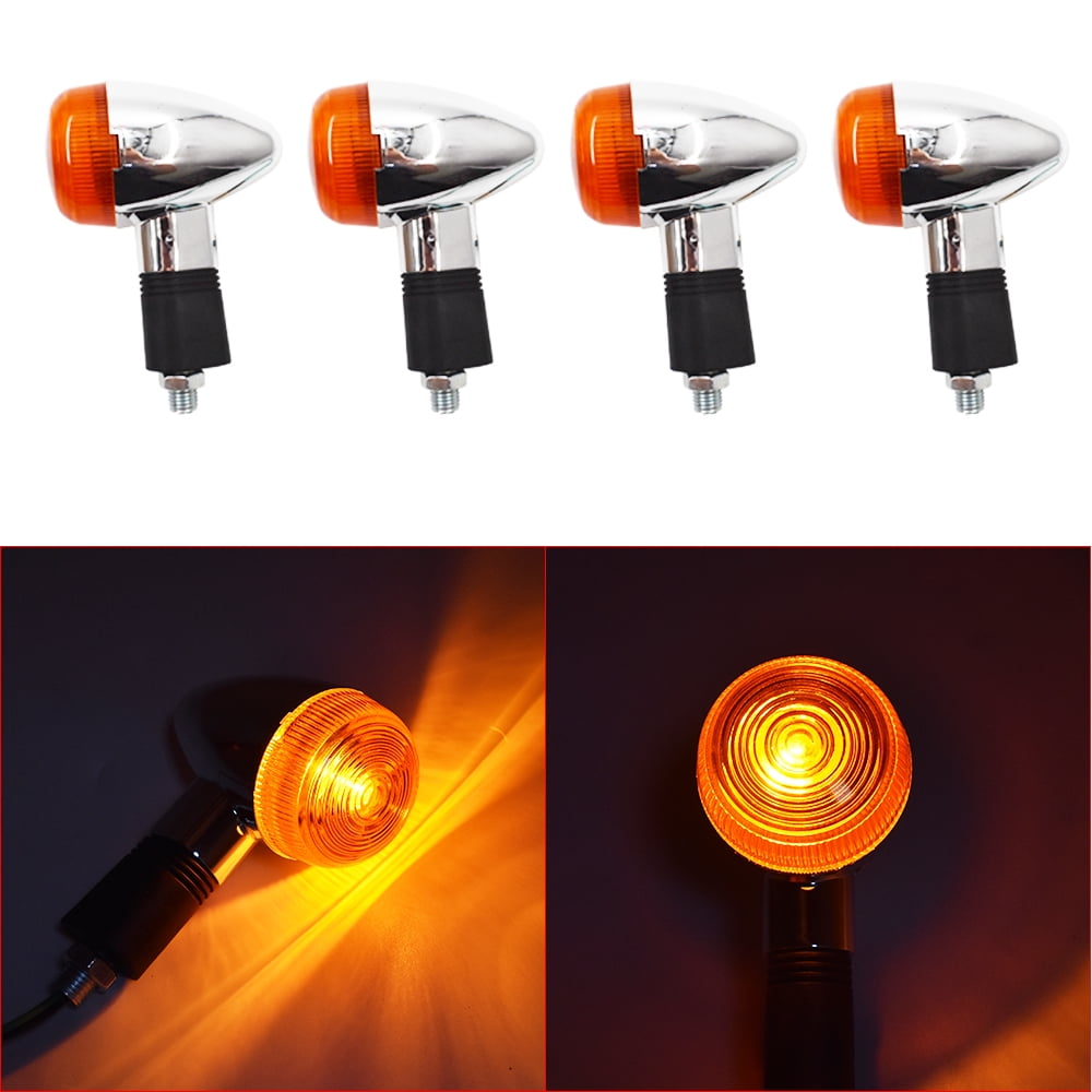 LABLT 4Pcs Chrome Motorcycle Turn Signal Blinker Indicator Light Replacement for Honda Suzuki Yamaha