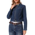 thumbnail image 4 of INSPIRE CHIC Jean Jackets for Women Zip Up Stand Collar Long Sleeve Motorcycle Denim Jacket XS Retro Blue, 4 of 6