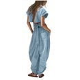 thumbnail image 5 of Wlynlyn Womens 2 Piece Outfits Backless Lace up Cap Sleeve Top High Waisted Baggy Trousers Tracksuits Set, 5 of 8