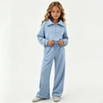 thumbnail image 6 of HBGVBA Girls Fall 2 Piece Outfits Half Zip Long Sleeve Sweatshirt Wide Leg Sweatpants with Pockets Casual Matching Set,10-12 Years, 6 of 6