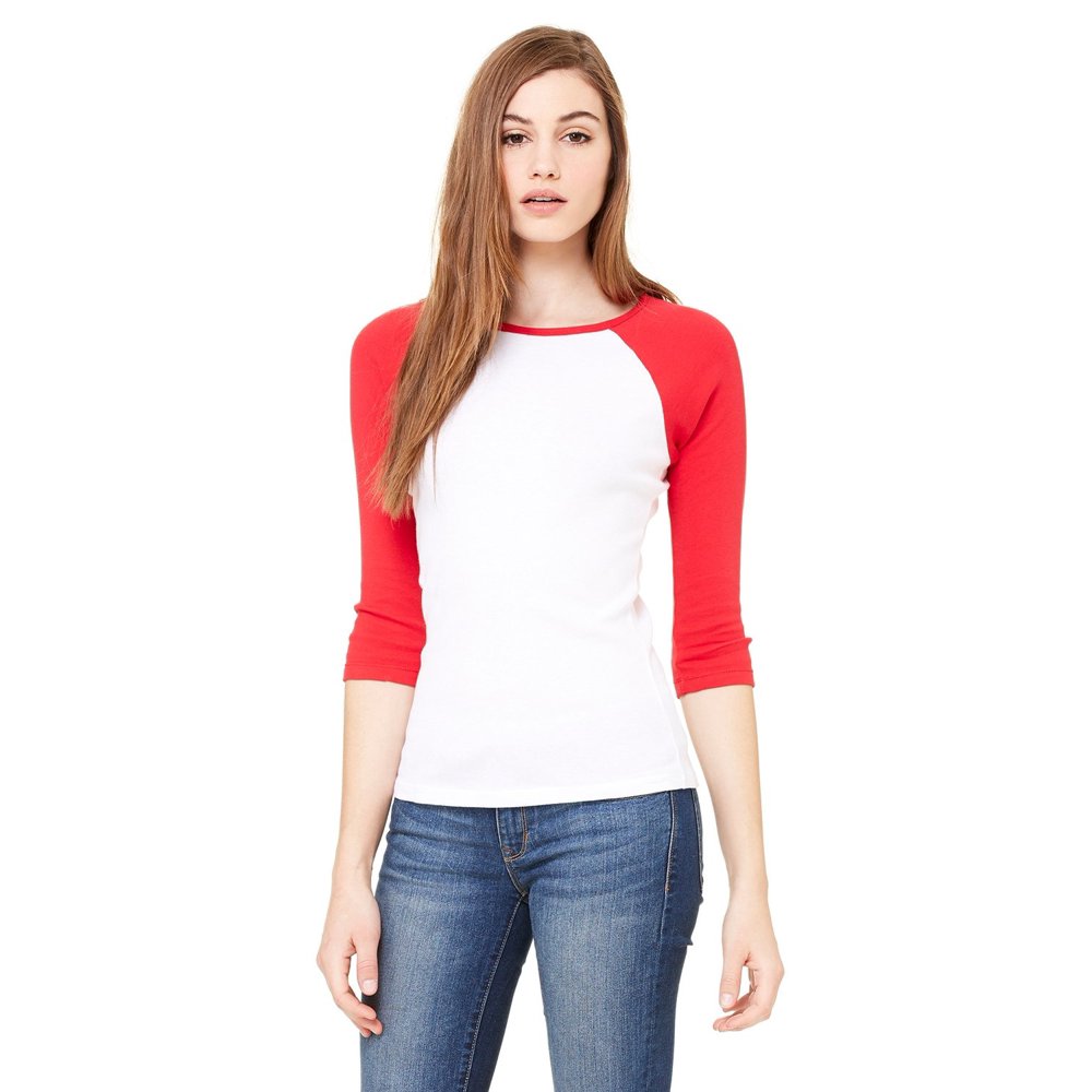 Clementine Apparel Women's Baby Rib 3/4 Sleeve Contrast Raglan T