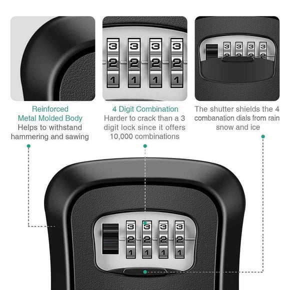 pitrice Multifunctional Wall Mounted 4-Digit Combination Key Storage Lock Boxes for House/car Keys