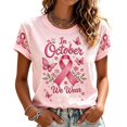 thumbnail image 5 of Weikingp Breast Cancer Shirts for Women Short Sleeve Casual Tops Cute Love Heart Ribbon Graphic Print Tee Vintage Floral T Shirt Baseball Shirt Going Out Tops Pink S, 5 of 5