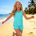 thumbnail image 5 of Girls Two Piece Swimsuit Summer Casual Pleated Tankini Elastic Waist Loose Swim Shorts with Pocket Fashion Lightweight Bathing Suits 5-15 Years, 5 of 6