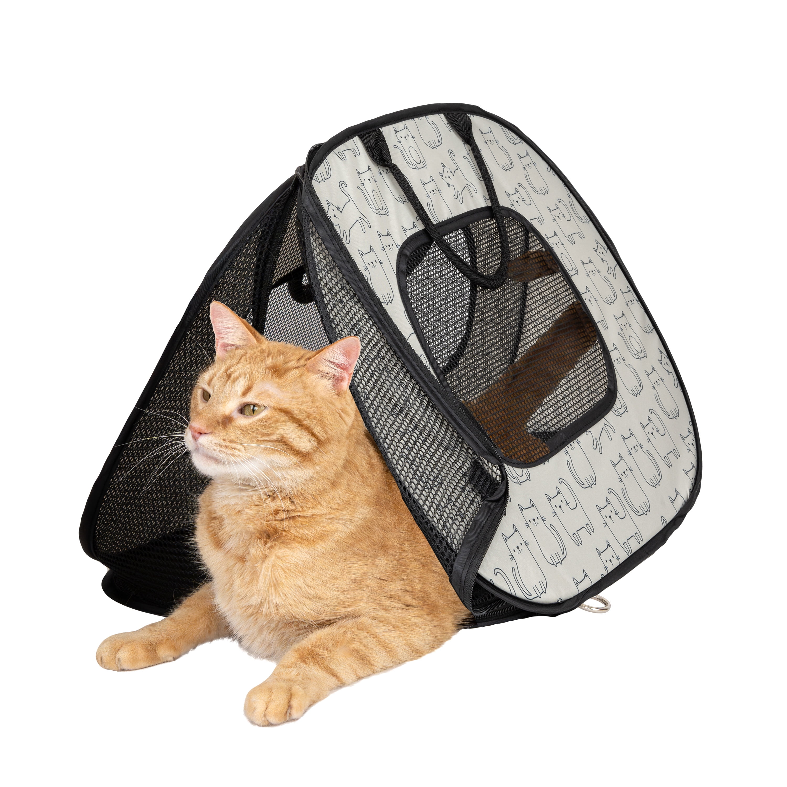 Sport Pet Cat Print Mesh Panel Pop Open Cat Carrier