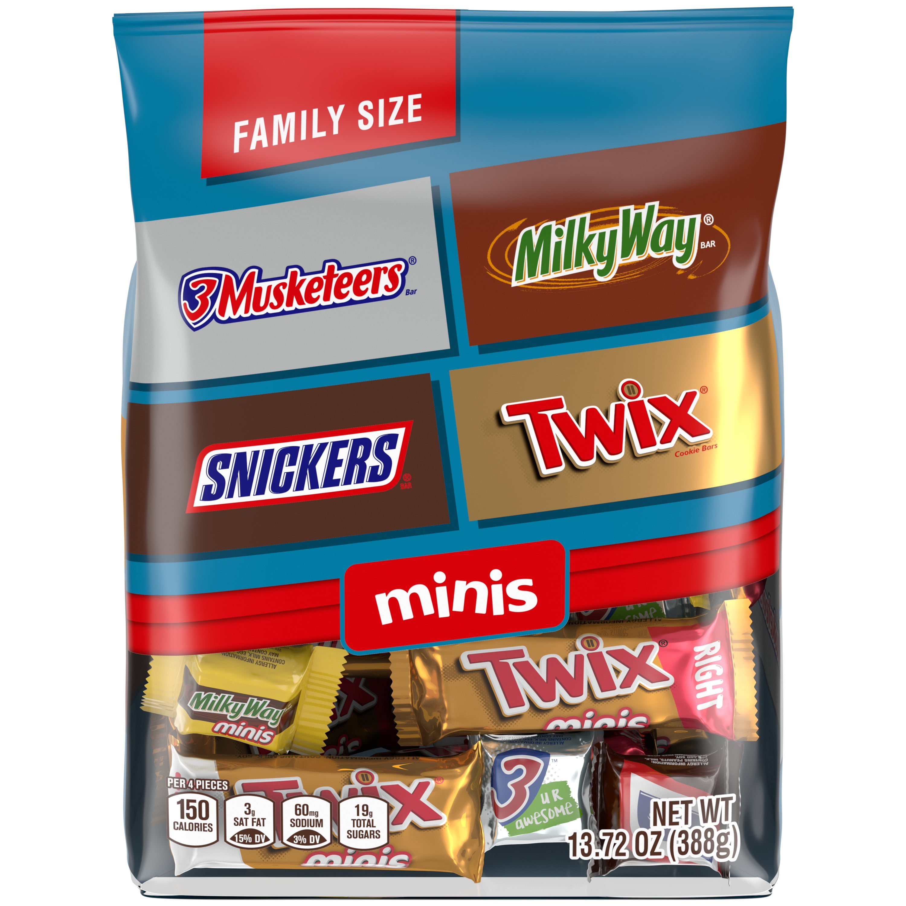 Snickers, Twix & More Minis Chocolate Candy Bars, Family Size - 13.72 oz Bulk Bag
