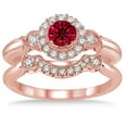 thumbnail image 2 of 2 Carat Red Ruby Round Cut Antique Diamond Moissanite Flower Halo Bridal Set on 10k Rose Gold, 2 of 2