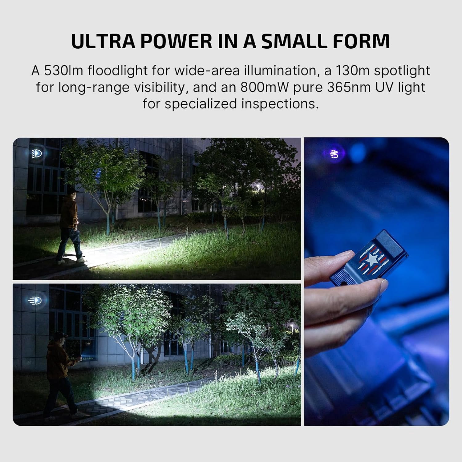 OLIGHT Oclip Ultra EDC Flashlight Clip-on Light, 530 LMS Rechargeable with Type-C Charging, Combines Floodlight, Spotlight and UV, Triple Magenetic Lights for Inspection and Work (Stars & Stripes Ed）