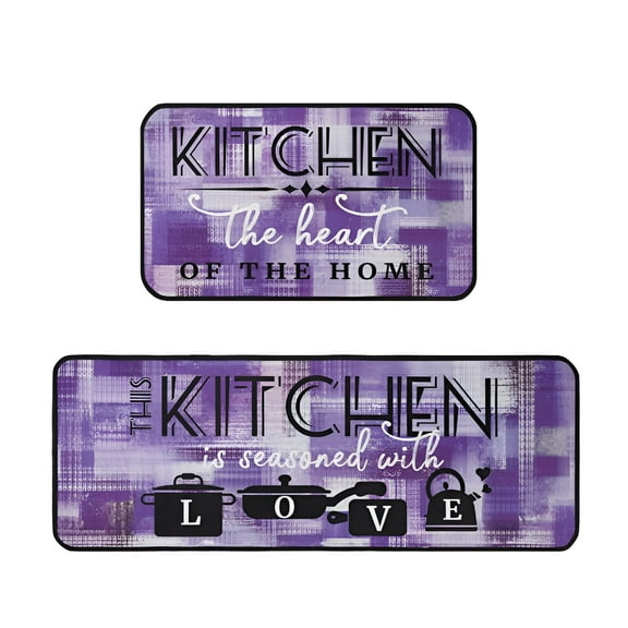 AUQ Purple Modern Abstract Kitchen Mats for Floor,Cute Lavender Kitchen Rugs Set of 2 Carpet Area Rug,Vintage Farmhouse Modern Purple Kitchen Decor and Accessories Stuff,17x30 and 17x47"