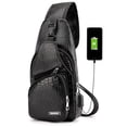 thumbnail image 1 of Mochila bandolera de piel para hombre con puerto USB, 1 of 8