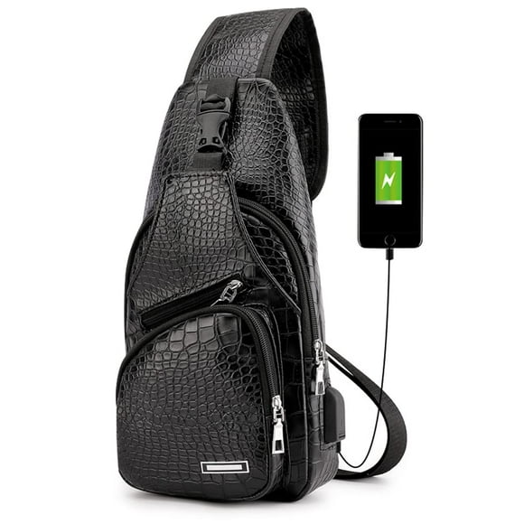 Mochila bandolera de piel para hombre con puerto USB