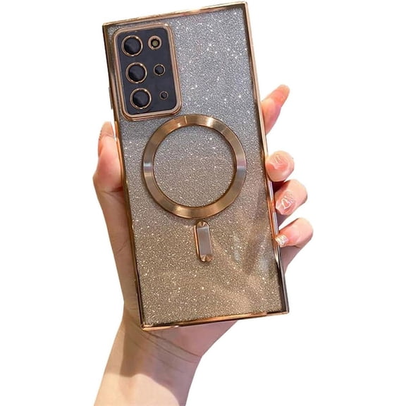 Galaxy S20 Plus Case Magnetic Glitter [Support Magsafe Charger] Anti-Scratch Shockproof Luxury Plated Clear Full Camera Protection Phone Cover Case for Samsung Galaxy S20 Plus 6.7"-Gold